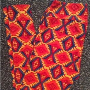 LuLaRoe TC Prism Tribal Leggings Orange Blue Red